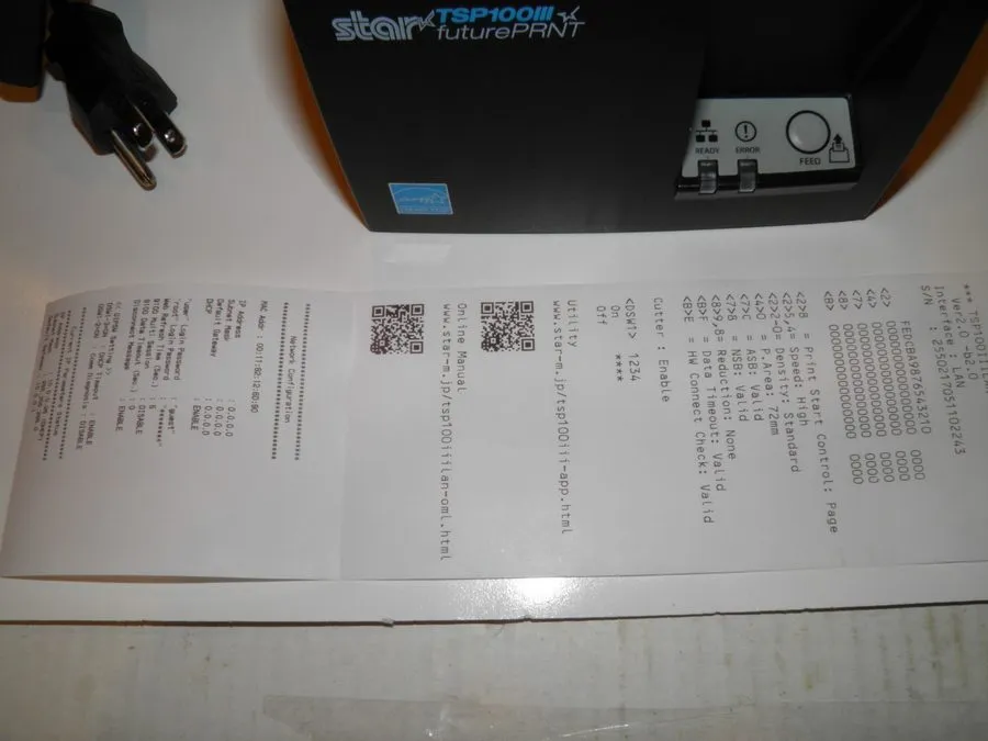 Принтер чеков Star TSP100 Thermal POS Receipt Printer TSP143IIILAN w power cord 