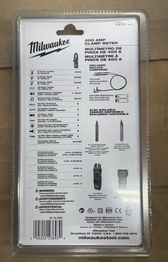 Тестер Milwaukee 2235-20 400 Amp 400A 600V AC/DC Clamp Meter