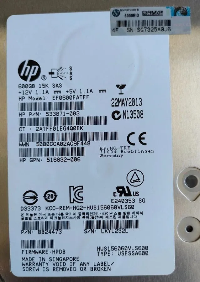 Жёсткий диск HPE 652620-B21 653952-001 600GB 3.5''15K 6G SAS Internal GEN8 HDD