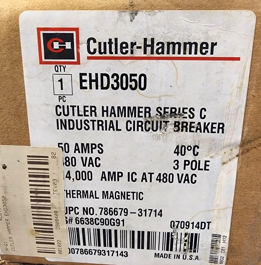 Автоматический выключатель Eaton Ehd3050 Molded Case Circuit Breaker, 50 A, 480V