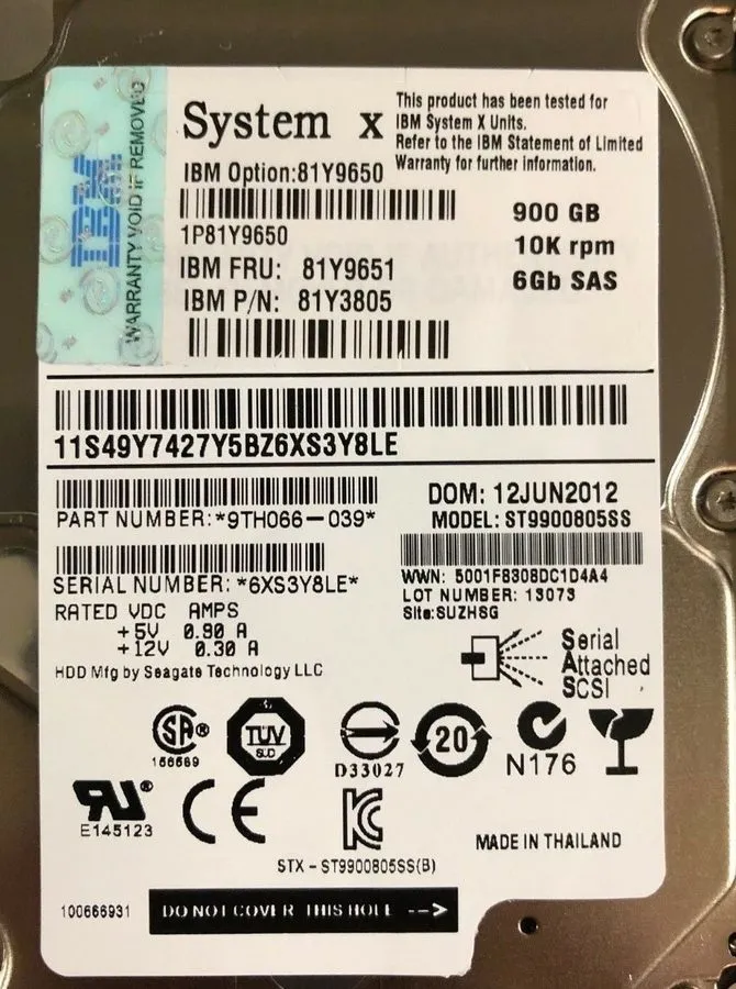 Жёсткий диск IBM 81Y9651 900GB 81Y3805 10K 81Y9650 6Gbps SAS 2.5" SFF HS HDD Har