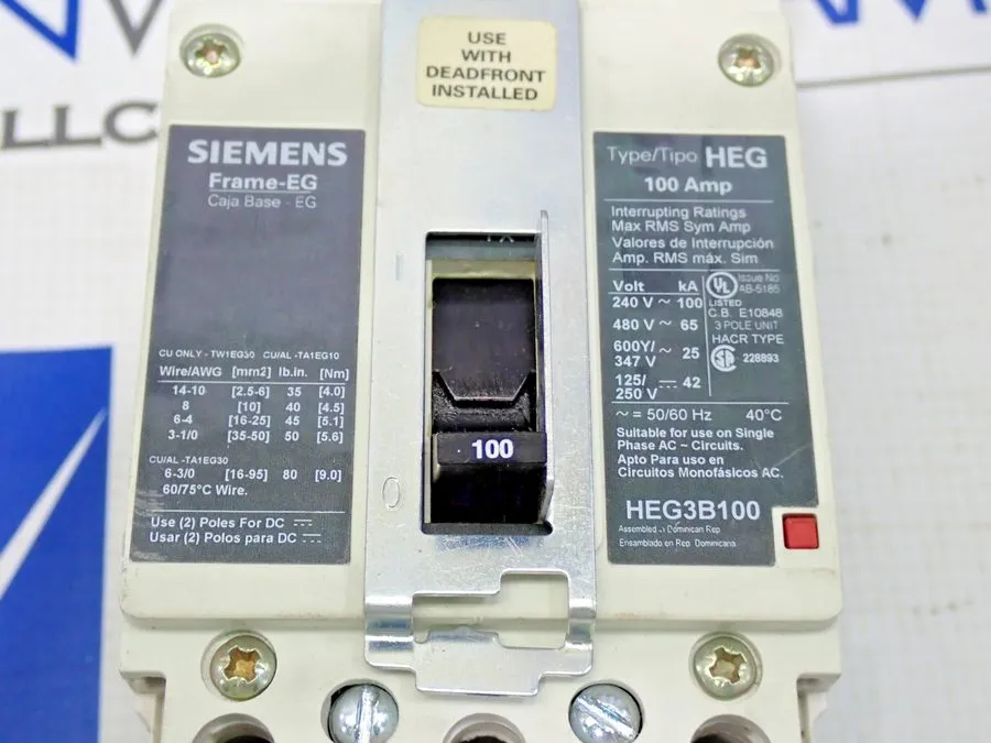 Автоматический выключатель SIEMENS HEG3B100 Circuit Breaker 100A 480V 3 Pole Cor
