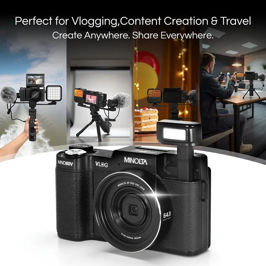 Фотокамера Minolta 64MP 4K60FPS VLOG Camera Kit Digital Autofocus Camcorder with — фото лота 1