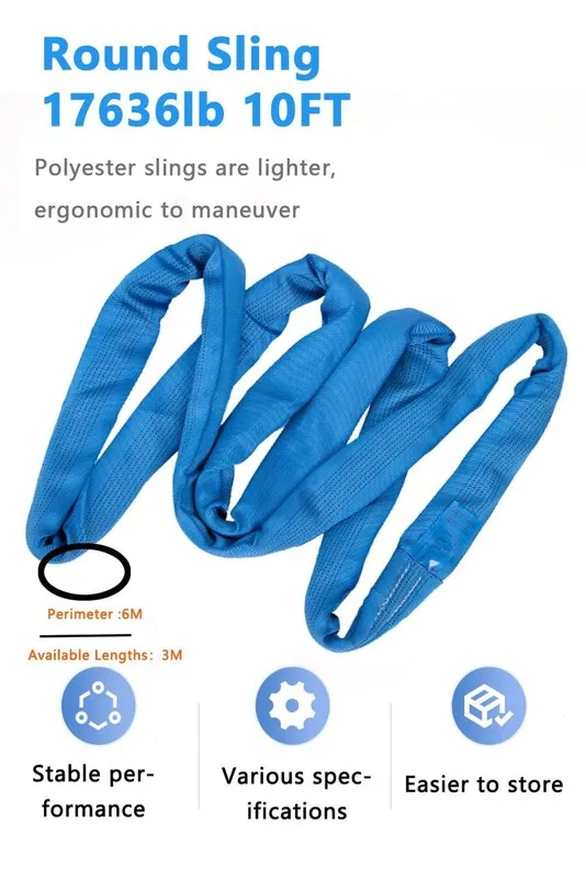 Строп Round Sling 17636lb 10FT Sling Strap Rigging Polyester Endless Lift Sling — фото лота 1