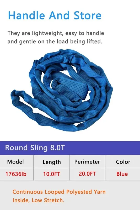 Строп Round Sling 17636lb 10FT Sling Strap Rigging Polyester Endless Lift Sling — фото лота 2