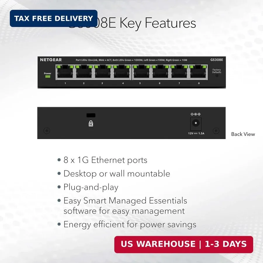 Коммутатор 8-Port Gigabit Ethernet Easy Smart Managed Essentials Switch (GS308E)