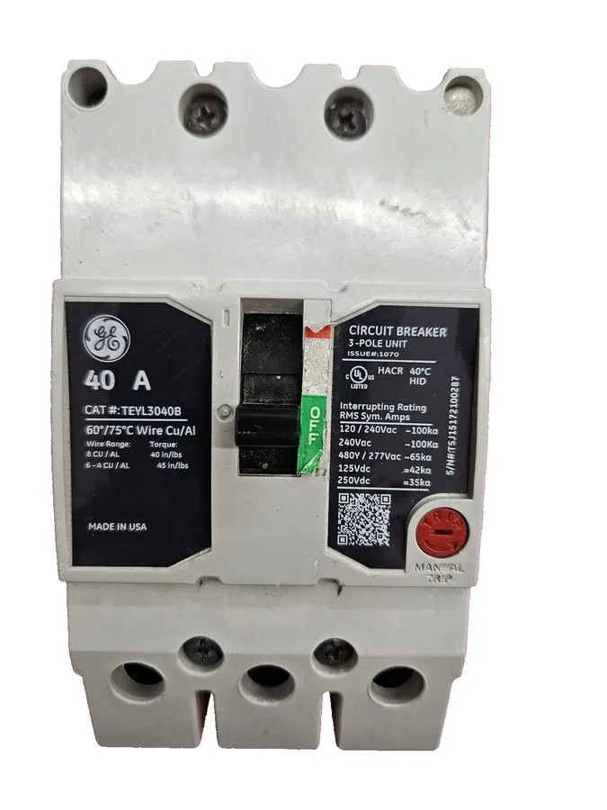 Автоматический выключатель GE TEYL3040B 3 Pole 40 Amp 480V Circuit Breaker Shunt — фото лота 1
