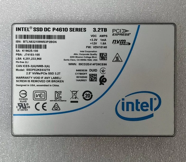 SSD-накопитель Intel DC P4610 1.6TB 3.2TB 6.4TB NVME U.2 2.5" PCIE SSD Solid Sta