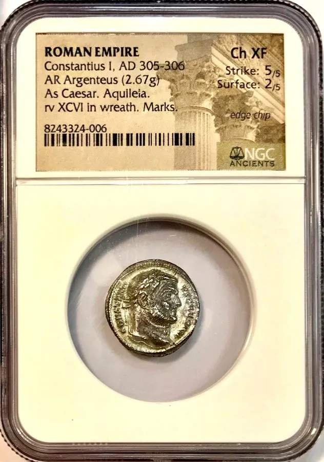 Лабораторный прибор 305-306 AD Constantius I Silver Argenteus Ancient Roman Coin