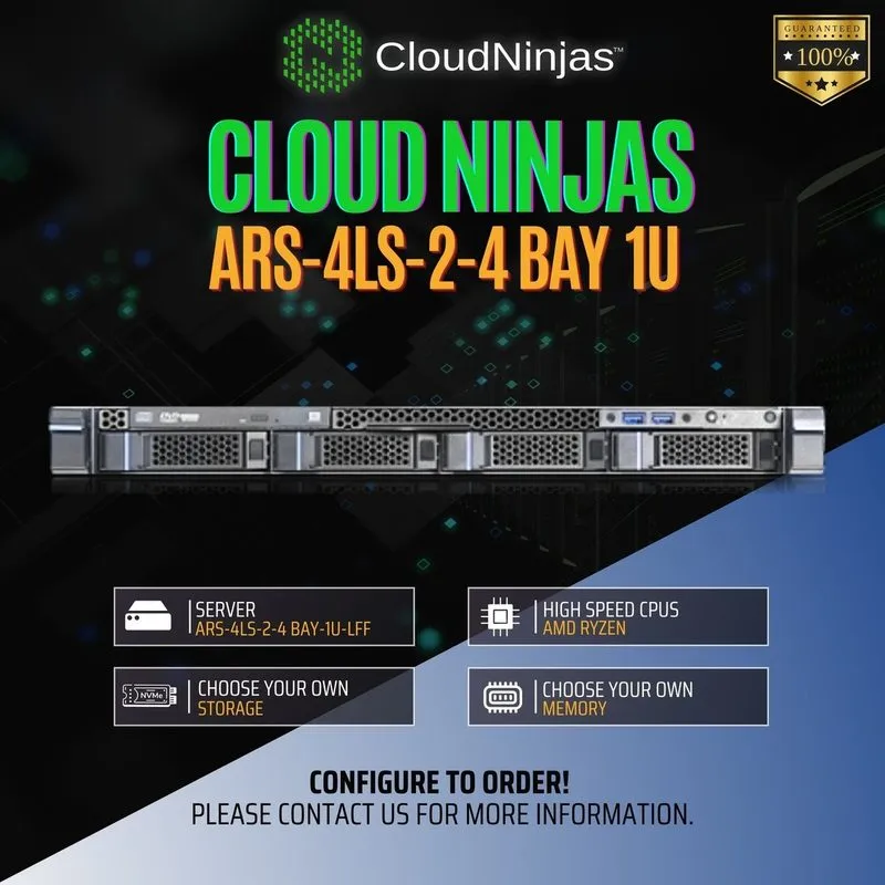 Сервер Cloud Ninjas ARS-4LS-2 4 Bay 1U Server AMD Ryzen 9 9950x 16 Core DDR5 ECC — фото лота 1