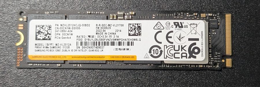 SSD-накопитель Samsung PM9A1 512GB M.2 2280 NVMe SSD MZVL2512HCJQ-00BD1 MZ-VL251