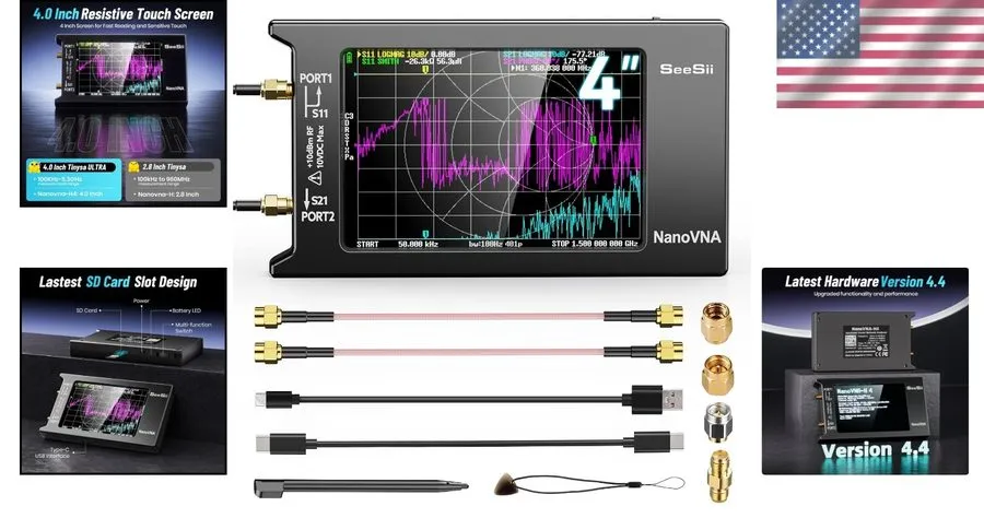 Анализатор цепей NanoVNA-H4 4" Touchscreen Antenna Analyzer Improved Frequency M