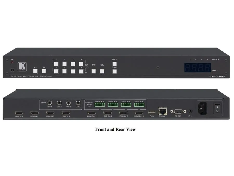 Матричный коммутатор Kramer VS-44H2A 4x4 4K HDR HDMI 2.0 Matrix Switcher with Au — фото лота 1