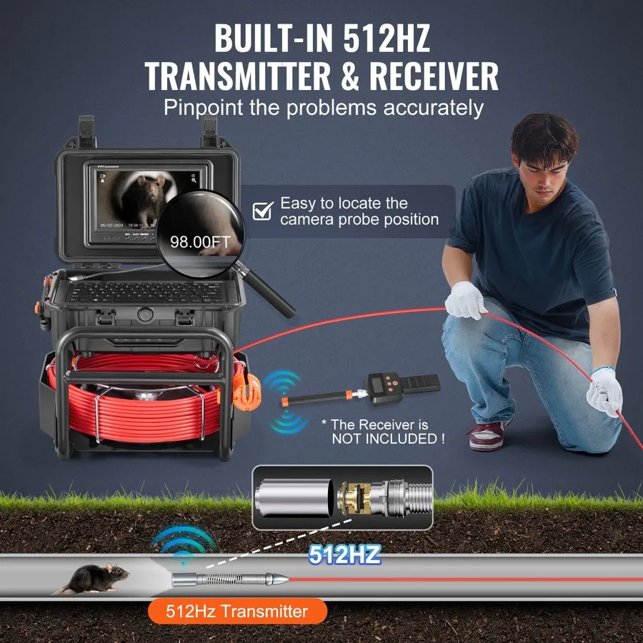 Камера для телеинспекции труб VEVOR 9" Sewer Camera 98 ft/30m Self-Leveling Pipe — фото лота 1