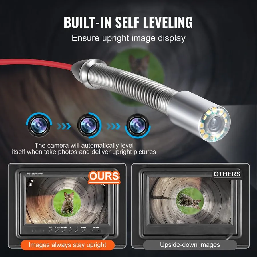 Камера для телеинспекции труб VEVOR 9" Sewer Camera 98 ft/30m Self-Leveling Pipe — фото лота 2