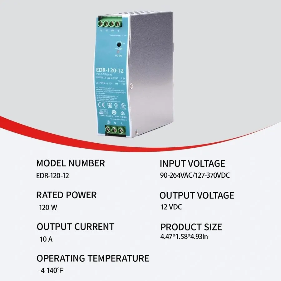 Блок питания EDR12012 120W 12VDC 10Amp Industrial DIN Rail Power Supply 12V — фото лота 2