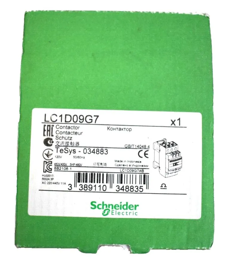 Контактор Schneider Electric LC1D09G7 TeSys Contactor, 3-Pole, 9A Max, 120VAC Co