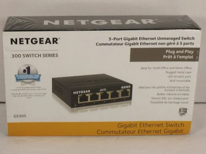 Коммутатор NETGEAR 5-Port Gigabit Ethernet Switch Desktop or Wallmount (GS305)