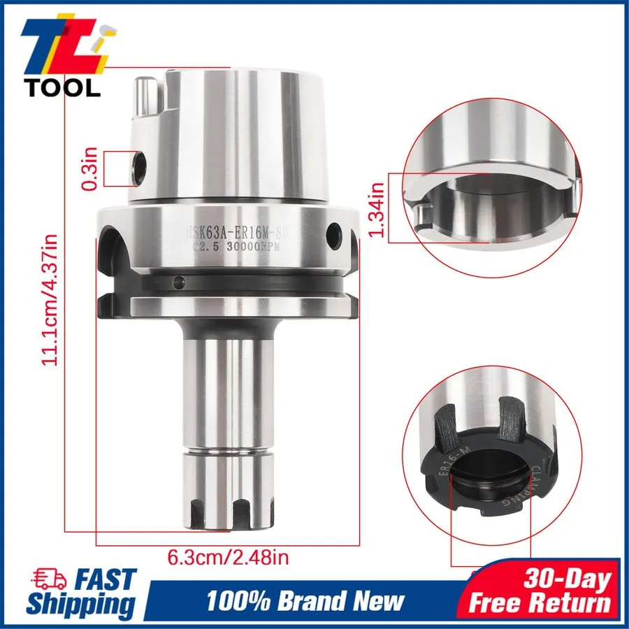 Режущий инструмент HSK63A-ER16-80 Collet Chuck Set 3.25" G2.5 24000rpm High Spee — фото лота 1