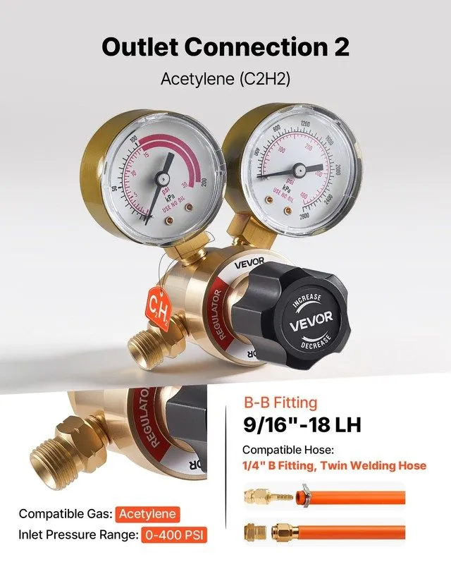 Трубопроводная арматура VEVOR Oxygen Acetylene Regulator Set Welding Gas Regulat — фото лота 3