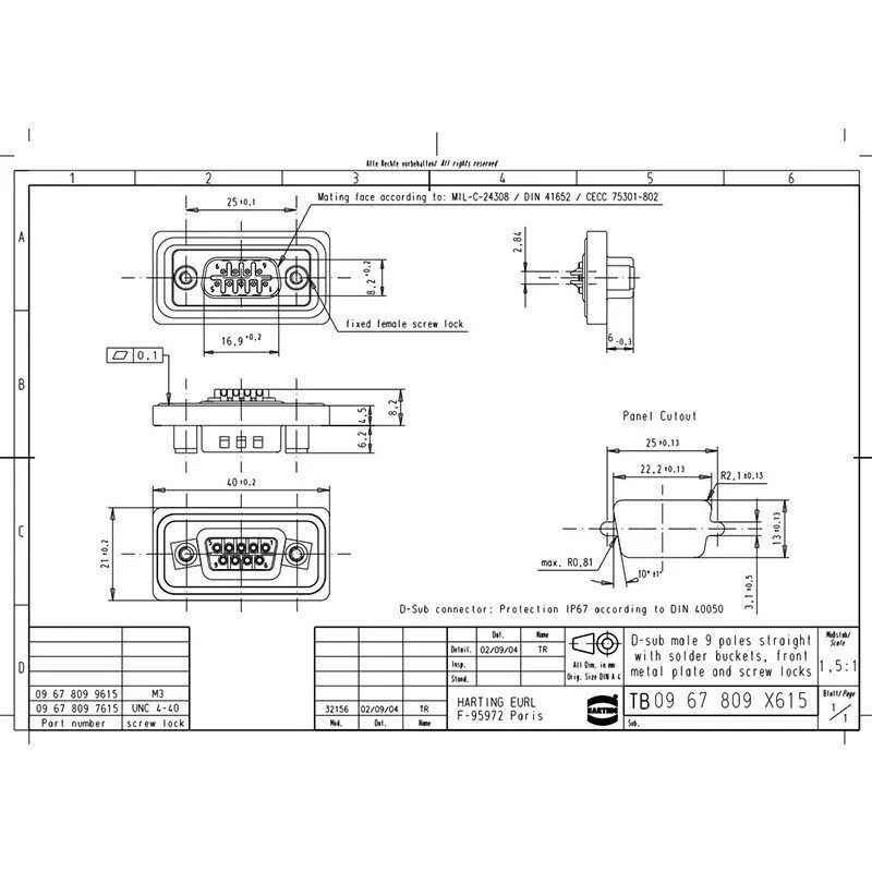 Разъём HARTING 09678099615 9-pin Male Connector