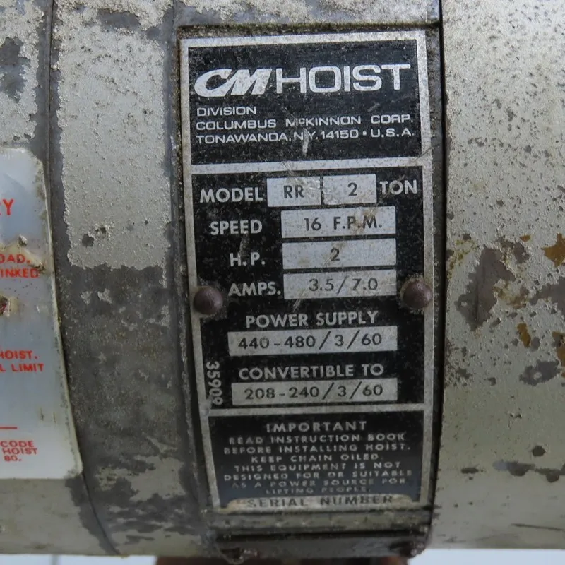 Таль CM Lodestar Model R 2 Ton 4000LB Electric Chain Hoist 8FPM 3Ph 230/460V 20'