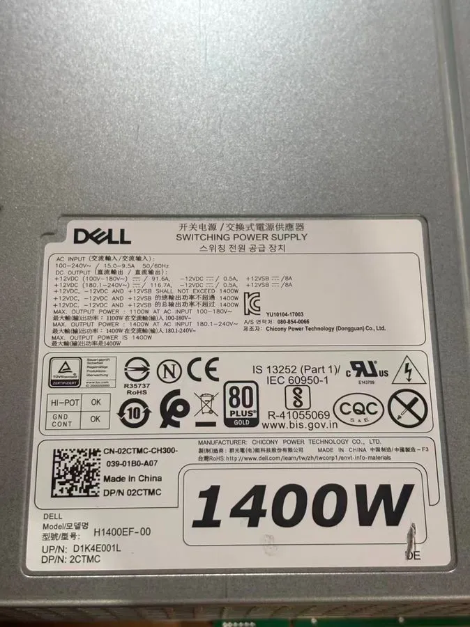 Блок питания Dell 2CTMC 1400W Power Supply H1400EF-00 PSU Precision T7820 T7920 