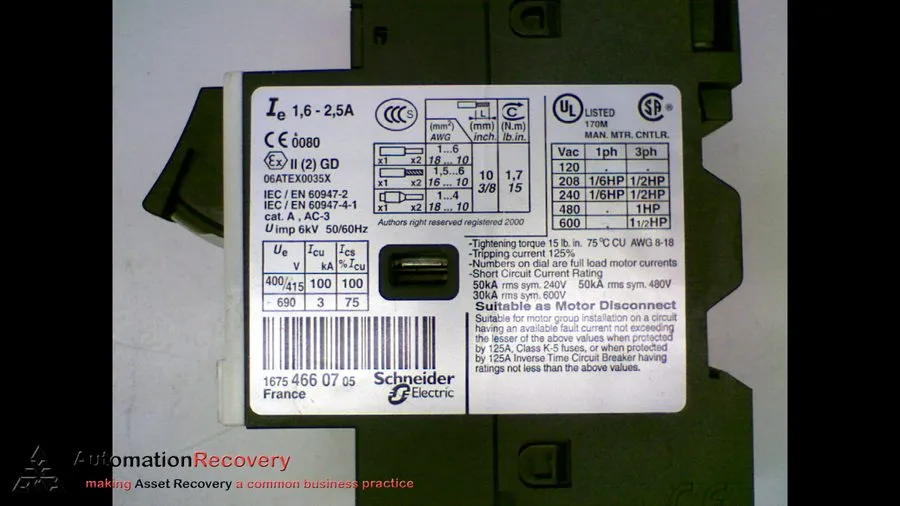 Автоматический выключатель TELEMECANIQUE GV2ME07, MOTOR CIRCUIT BREAKER, 1.6 2.5