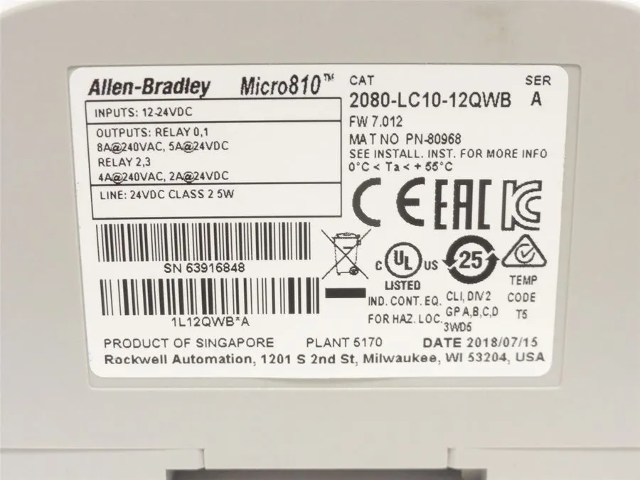ПЛК 253249 Allen-Bradley 2080-LC10-12QWB Micro810 Controller; 12-24VDC