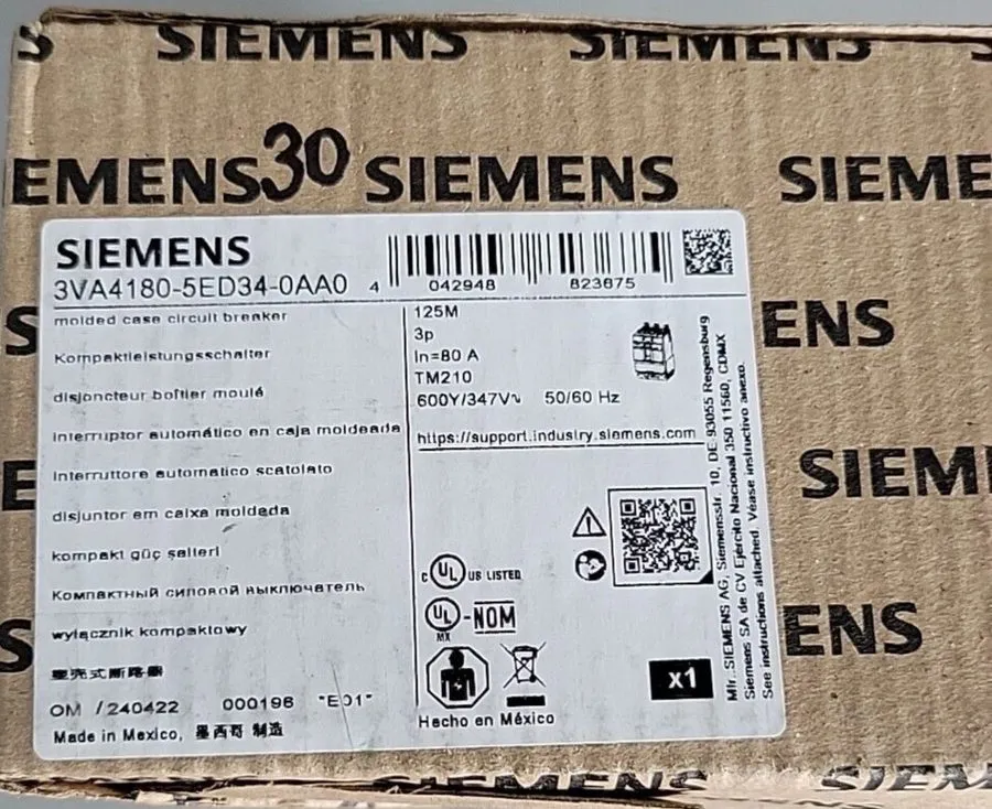 Автоматический выключатель SIEMENS 3VA4180-5ED34-0AA0 ,CIRCUIT BREAKER, 3P/80A /
