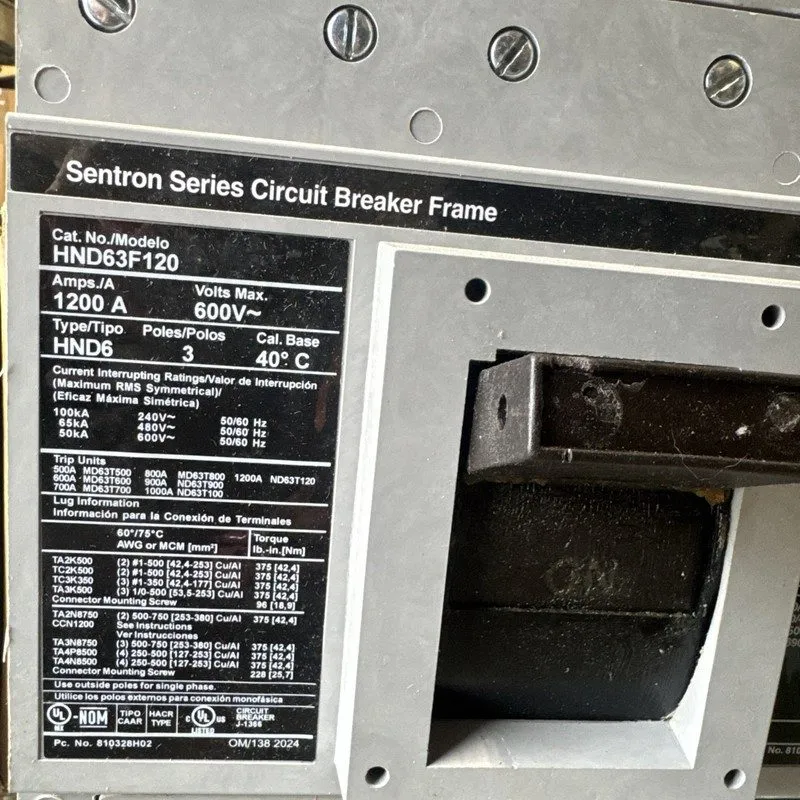 Автоматический выключатель Siemens HND63F120 Sentron 600VAC 1200A Molded Case Ci