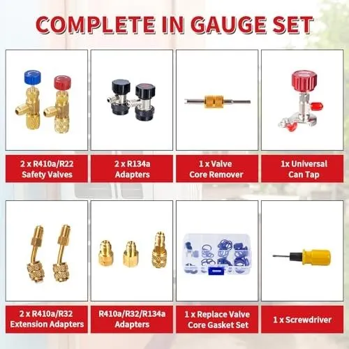 Манометрический коллектор HVAC Manifold Gauge Set R22/R410a/R134a w/ 5FT Hoses & — фото лота 1
