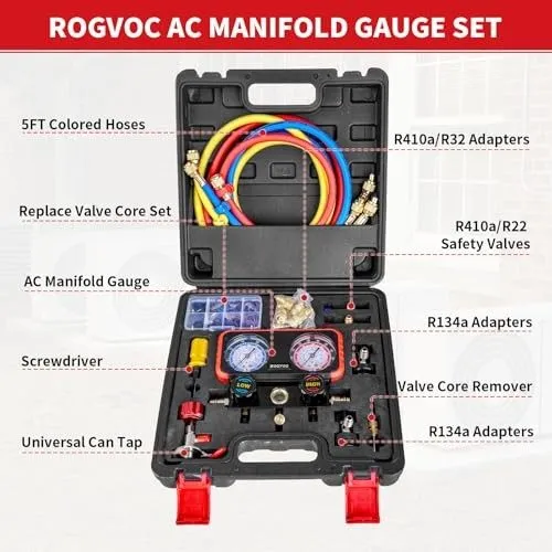 Манометрический коллектор HVAC Manifold Gauge Set R22/R410a/R134a w/ 5FT Hoses & — фото лота 2