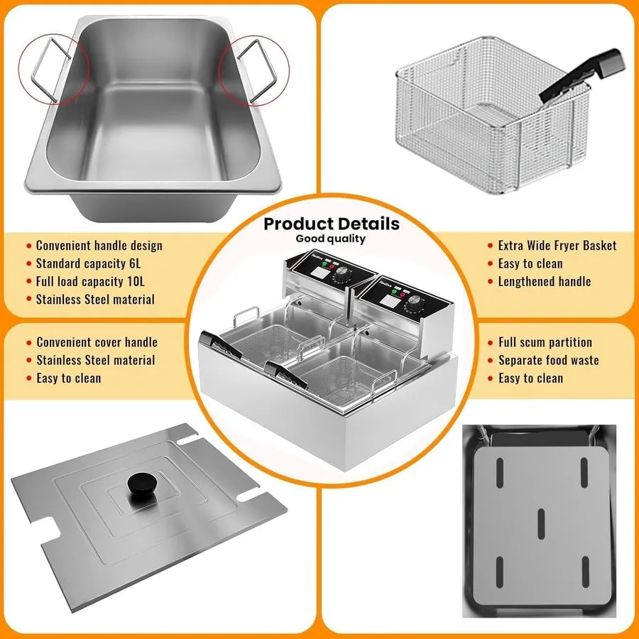 Фритюрница Commercial Deep Fryer with Basket 21QT/20L Stainless Steel Large Capa — фото лота 2