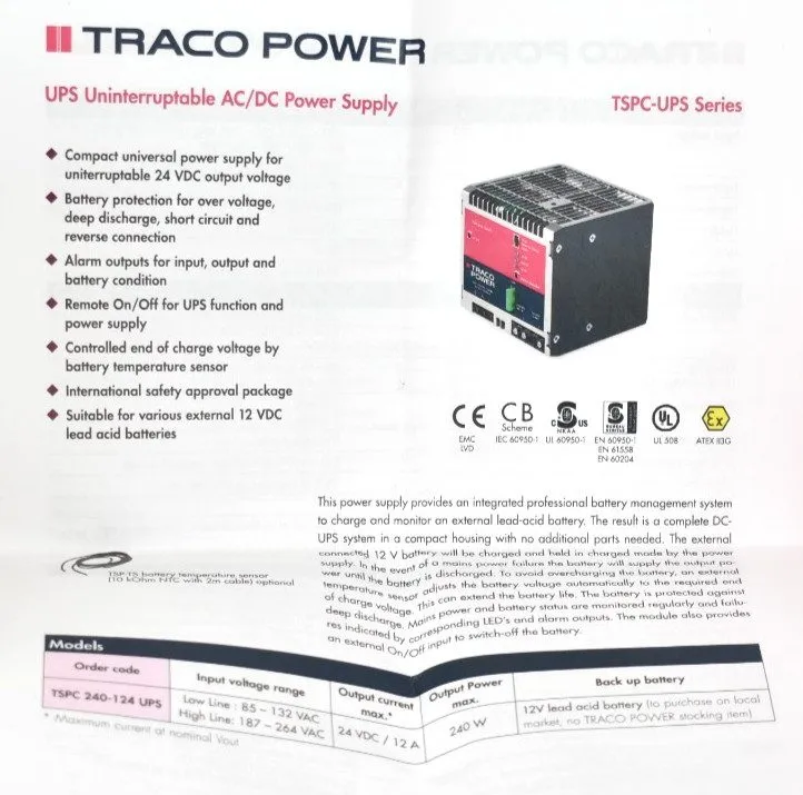 Блок питания TRACO TCL 240-124 240W 24V 10A DIN Rail Power Supply Plastic Case