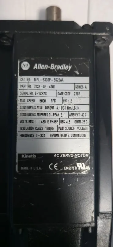 Серводвигатель Allen Bradley MPL-B330P-SK22AA Servo Motor 1.8kW — фото лота 1