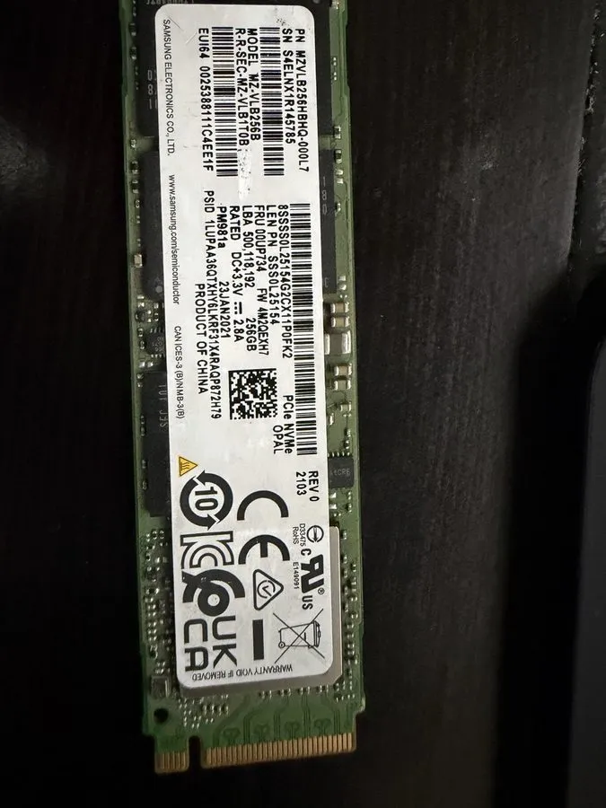 SSD-накопитель SAMSUNG PM981a M.2 2280 NVMe PCIe 3.0 x4 256GB SSD MZVLB256HBHQ-0 — фото лота 1