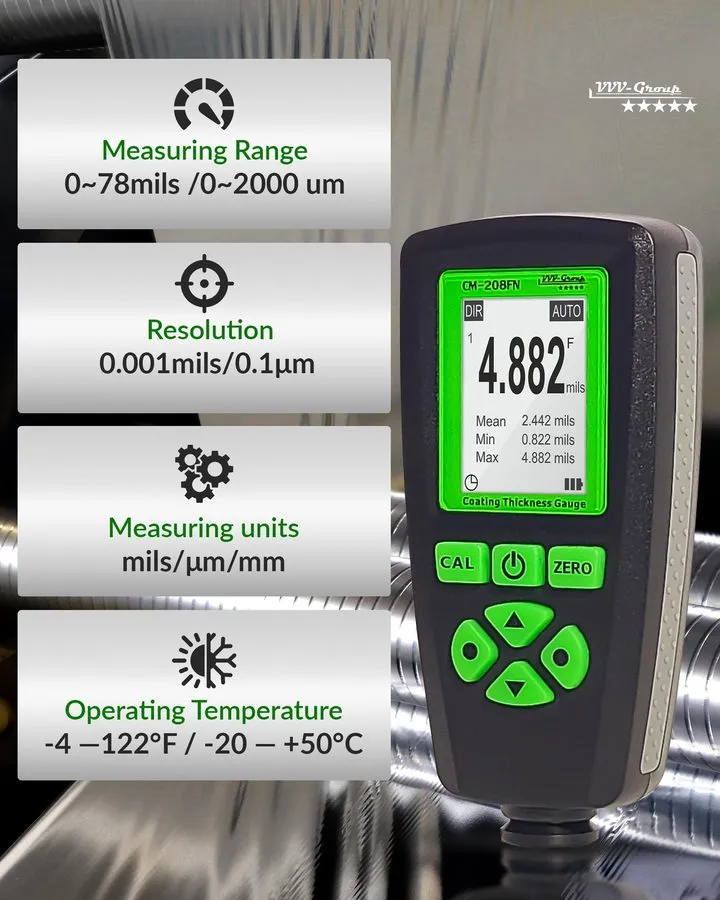 Толщиномер Coating Thickness Gauge CM-208FN 0-2000µm (0-78 mils) Industrial Pain — фото лота 2