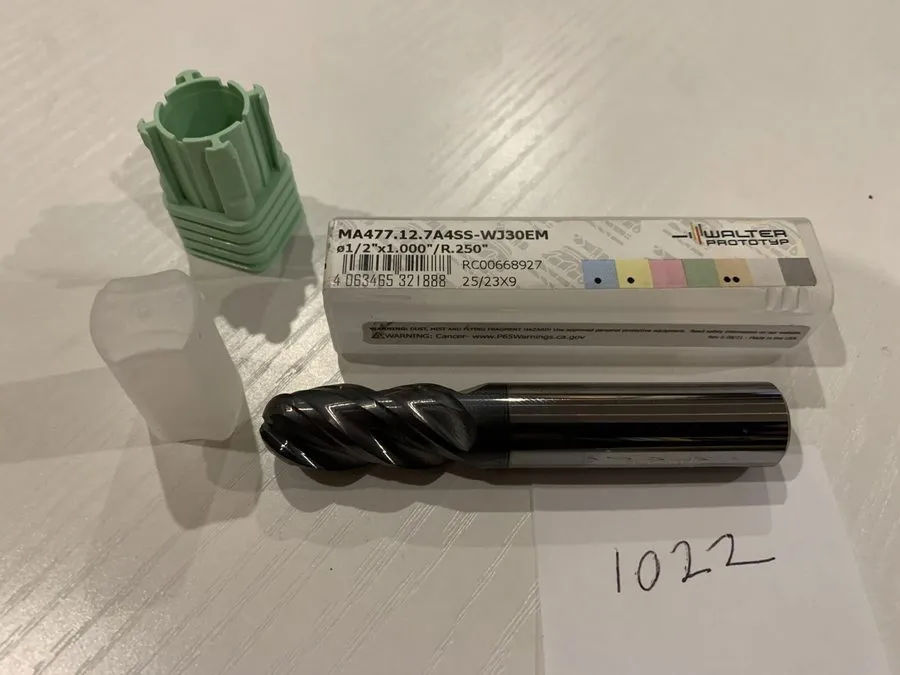Режущий инструмент Walter Carbide 1/2" 4 Flute Ball Endmill MA477.12.7A4SS-WJ30E — фото лота 2