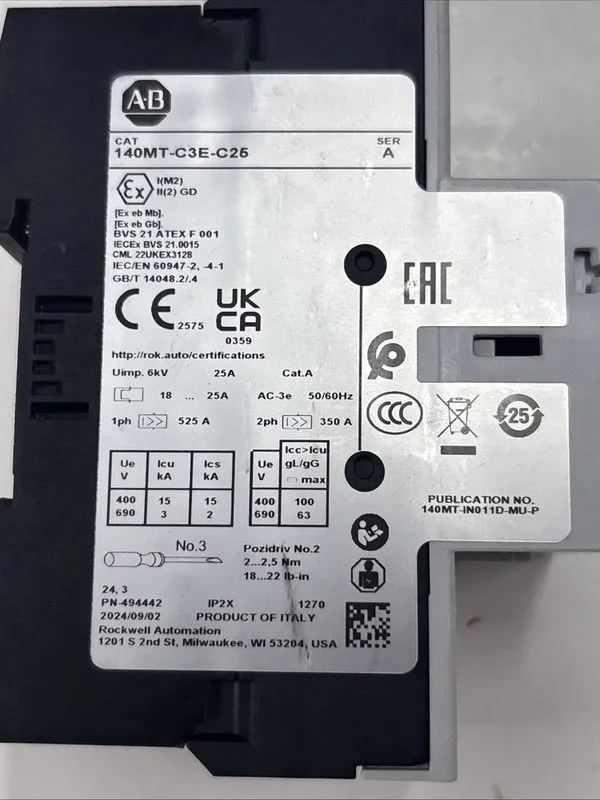 Автоматический выключатель 140MT-C3E-C25 AB MOTOR PROTECTION CIRCUIT BREAKER — фото лота 3