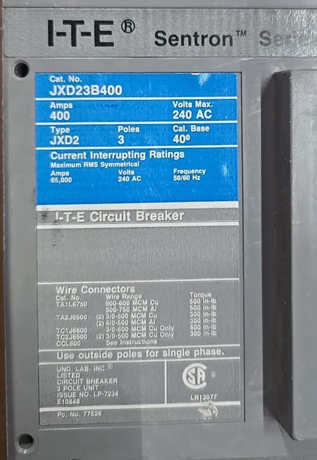 Автоматический выключатель SIEMENS SENTRON JXD2-A CIRCUIT BREAKER JXD23B400 400A