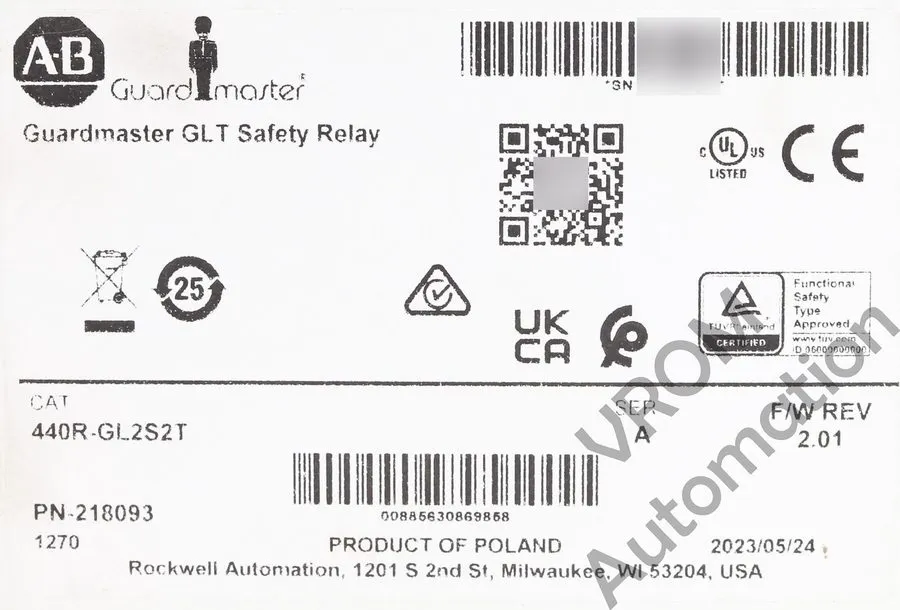 Реле безопасности Allen Bradley, 440R-GL2S2T, Guard Master Safety Relay Locking 