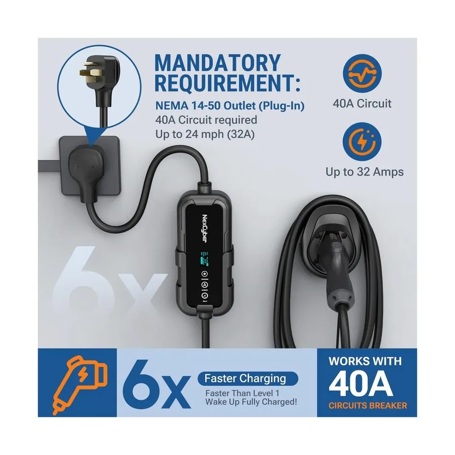 Аккумулятор Level 2 EV Charger (40Amp, 240V, NEMA 14-50P), Portable Electric Veh