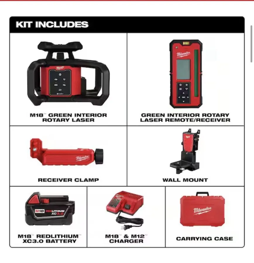 Нивелир Milwaukee 3702-21 M18 Green Interior Rotary Laser Level Kit W/remote