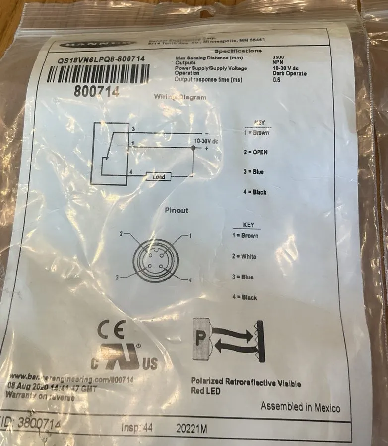 Фотоэлектрический датчик Banner QS18VN6LPQ8 Photoelectric Sensor 10-30VDC, 3500m — фото лота 2
