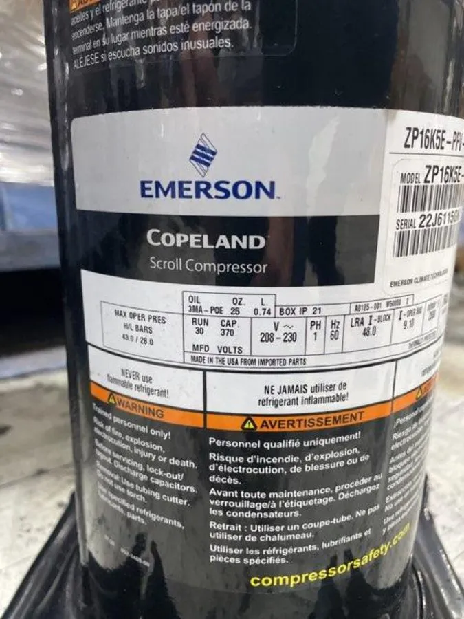 Компрессор Copeland ZP16K5E-PFV-130 1.5 Ton Scroll Compressor R410A 208/230V 1 P