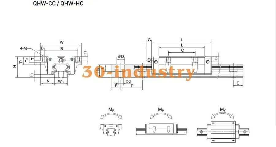 Линейная направляющая HIWIN Linear guide slider QHW15CC