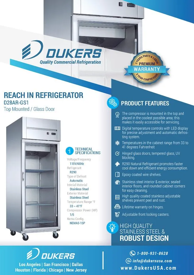 Холодильный шкаф Dukers D28AR-GS1 Top Mount Single Glass Door Commercial Reach-i