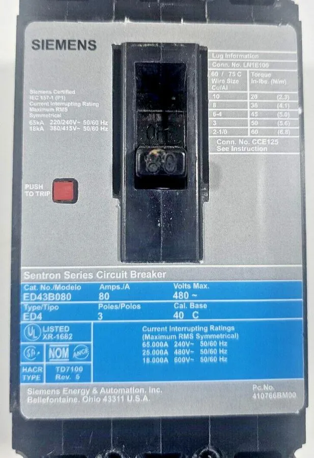 Автоматический выключатель Siemens Sentron ED43B080 Circuit Breaker 80A 3-Pole 4