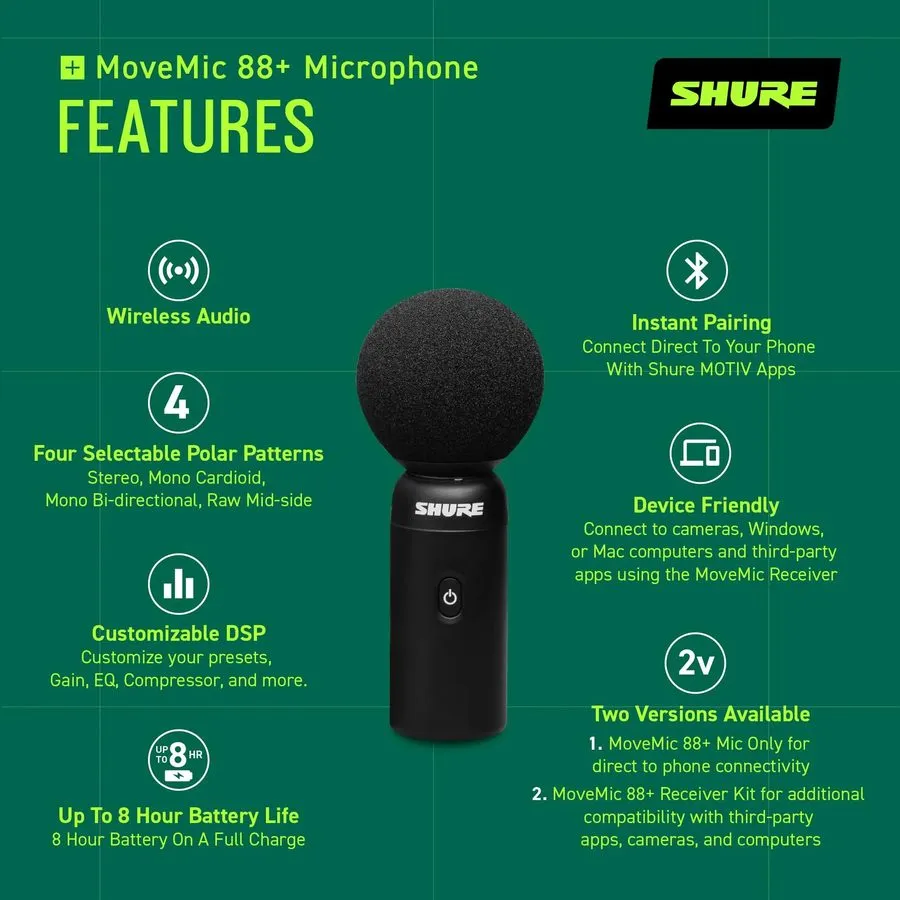 Микрофон Shure MV88+W-KIT-Z7 MoveMic 88+ Wireless Video Microphone Kit Stereo Co — фото лота 1